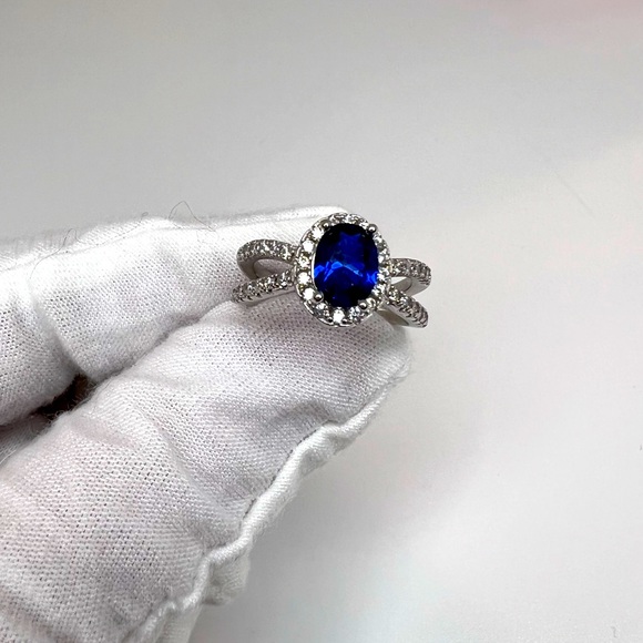 Sale $18 Firm! Sterling Silver Sapphire Cz & ClearCz Ring - Picture 3 of 16